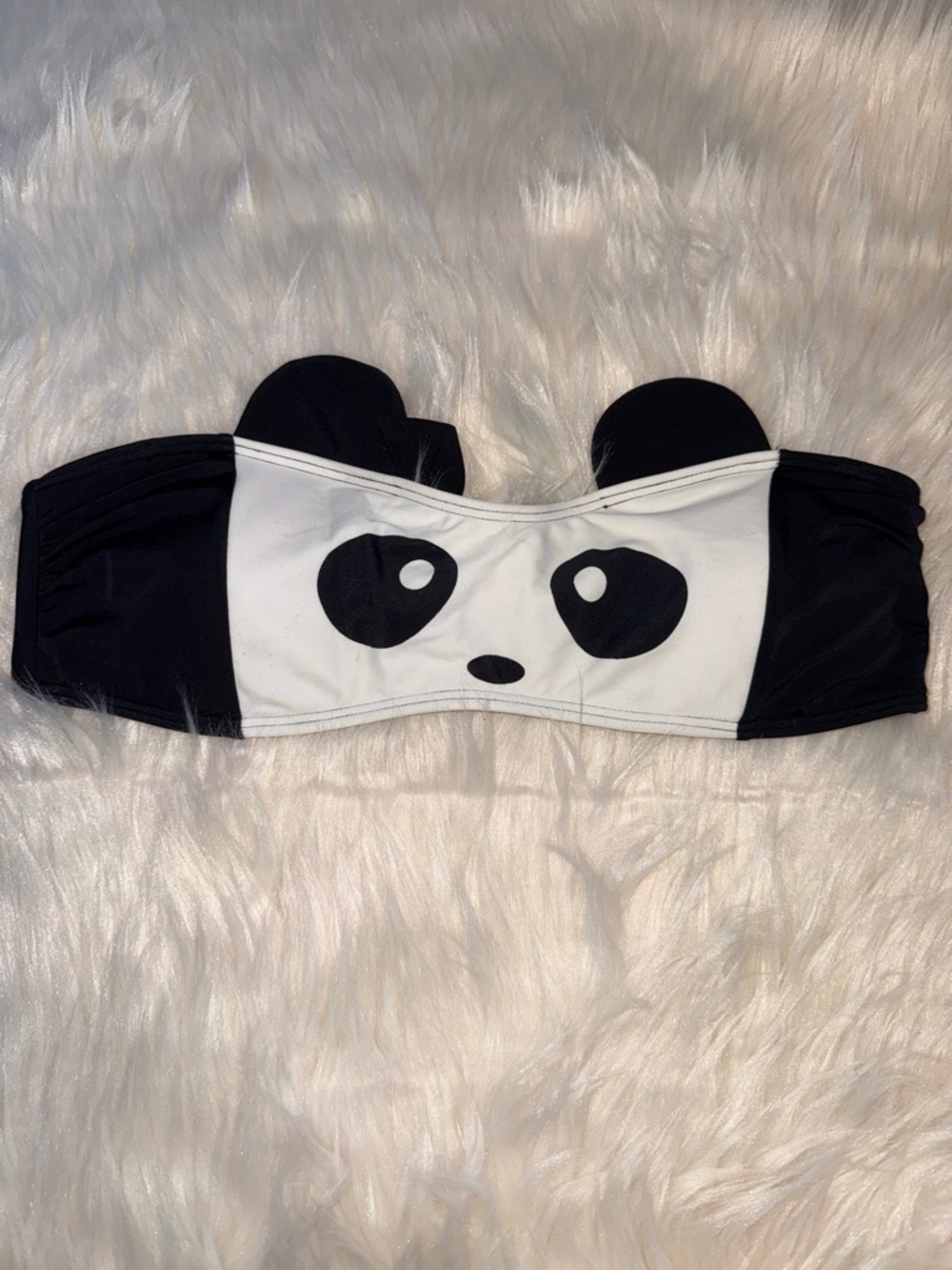 HOT TOPIC Panda Print Bandeau Bikini Swim Top Black & White Size XL Whimsigoth